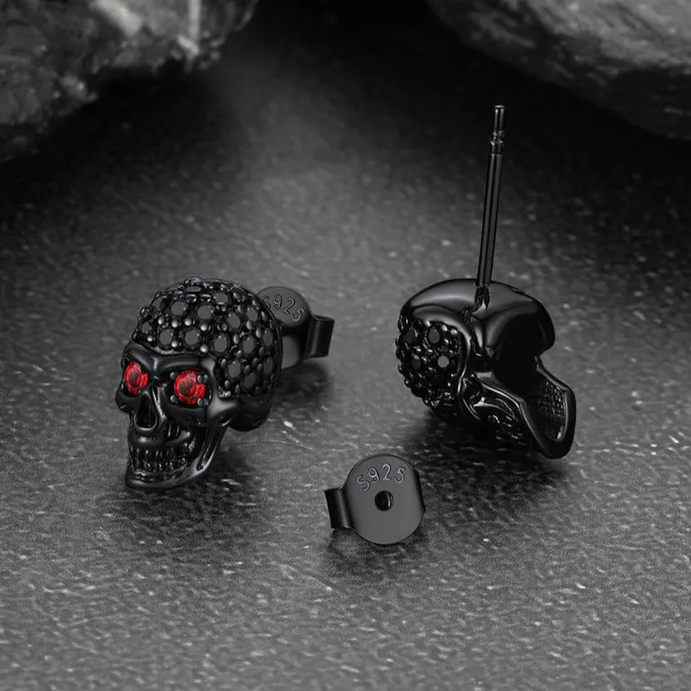 Sterling Silver Gothic Skull Diamond Stud Earrings For Men sold by FaithHeart product image thumbnail 5