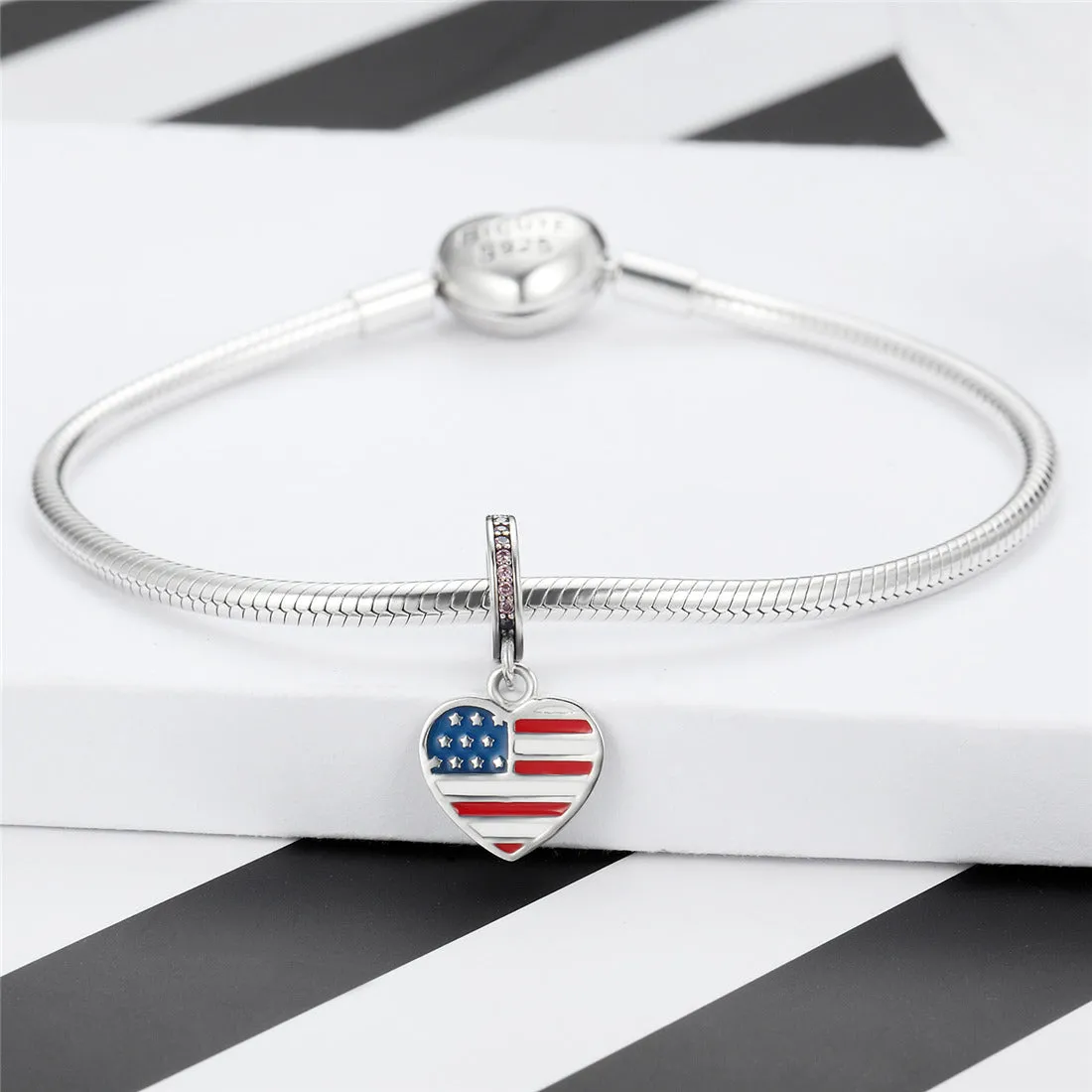 Cubic Zirconia American Flag Charm Beads Fit Bracelet Necklaces sold by FaithHeart product image thumbnail 3