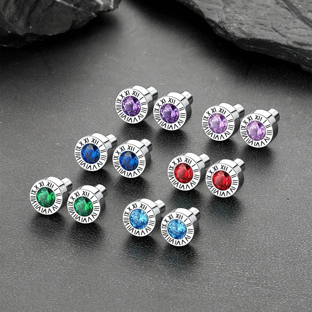 Roman Numerals Birthstone Studs Earrings in Stainless Steel sold by FaithHeart product image thumbnail 5