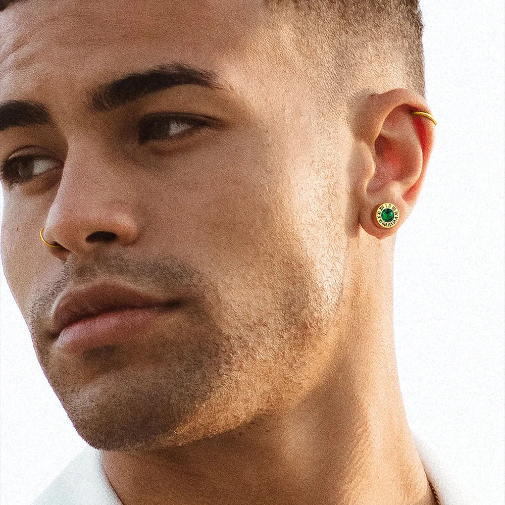 Roman Numerals Birthstone Studs Earrings in Stainless Steel sold by FaithHeart product image thumbnail 2