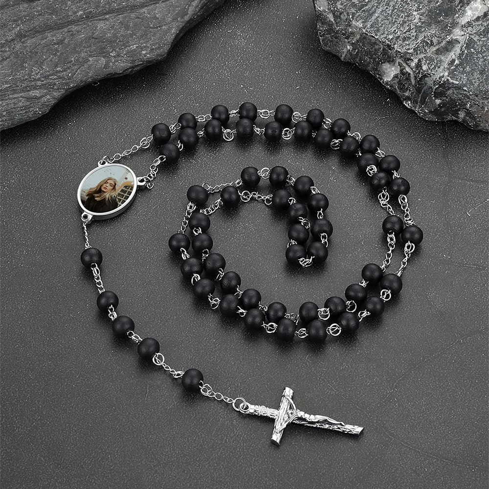 Custom Catholic Rosary Beads Necklace with Picture for Men sold by FaithHeart