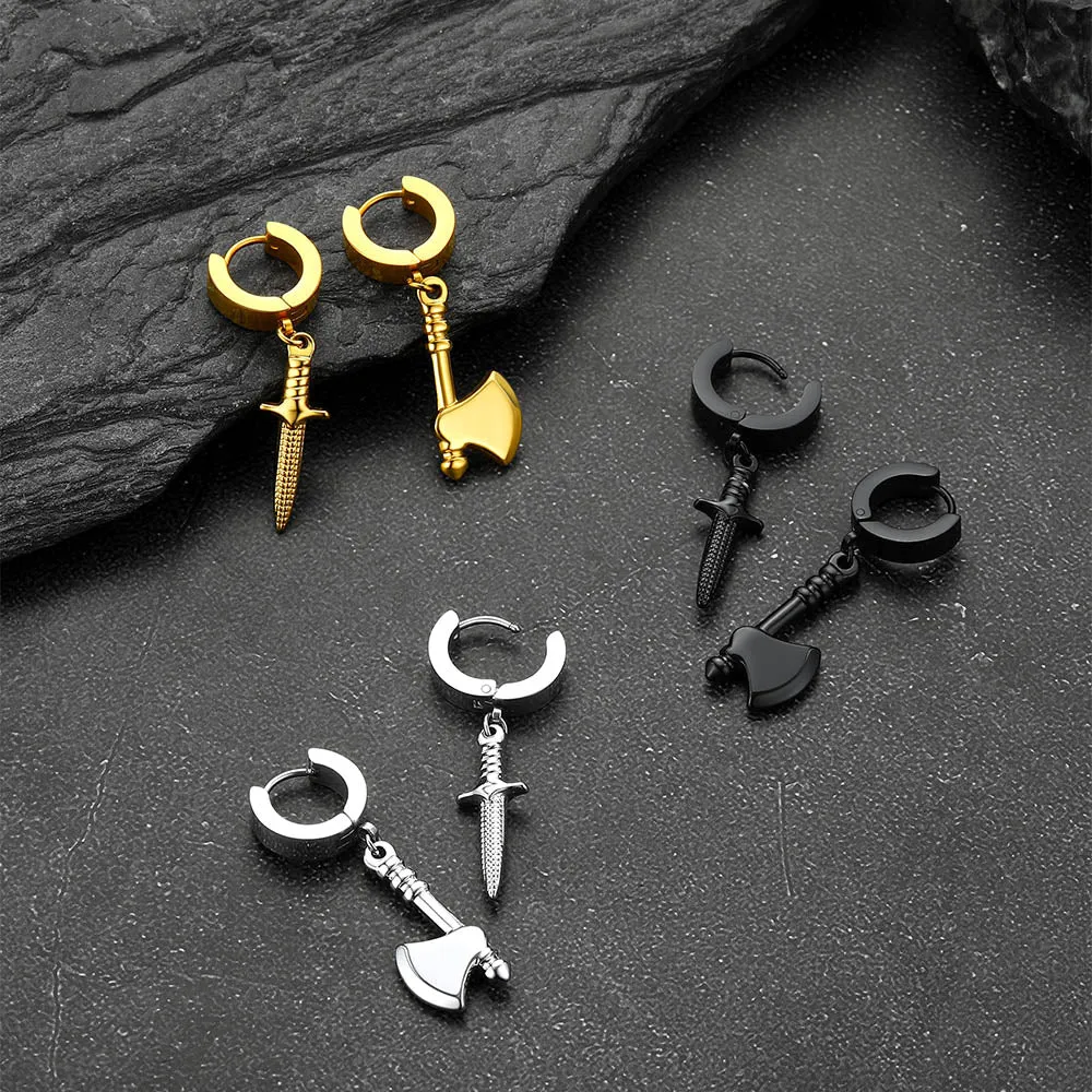 Punk Battle Axe Dagger Dangle Hoop Earring For Men sold by FaithHeart product image thumbnail 4