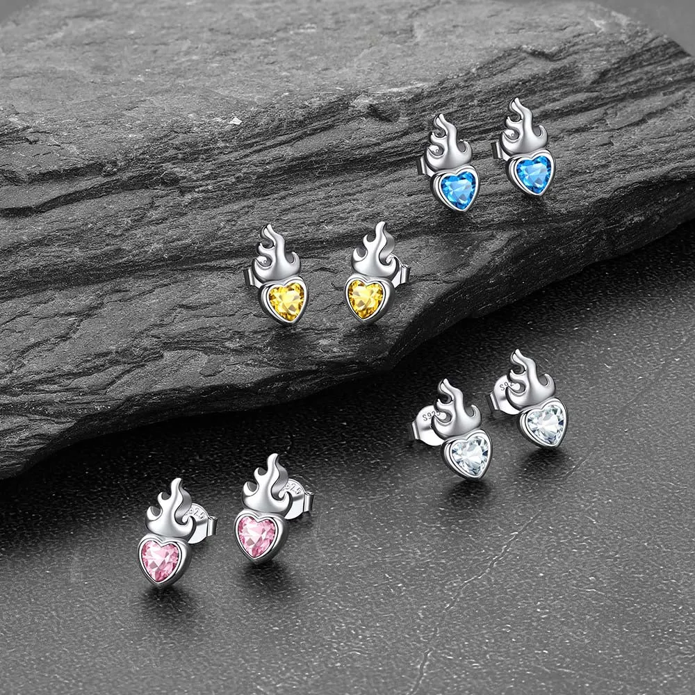 Sterling Silver Sacred Heart Flame Birthstone Earrings sold by FaithHeart product image thumbnail 5