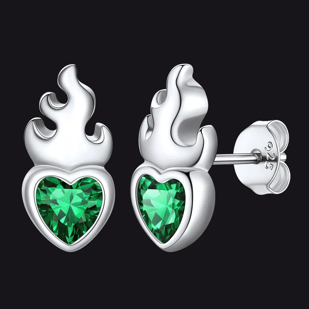 Sterling Silver Sacred Heart Flame Birthstone Earrings sold by FaithHeart