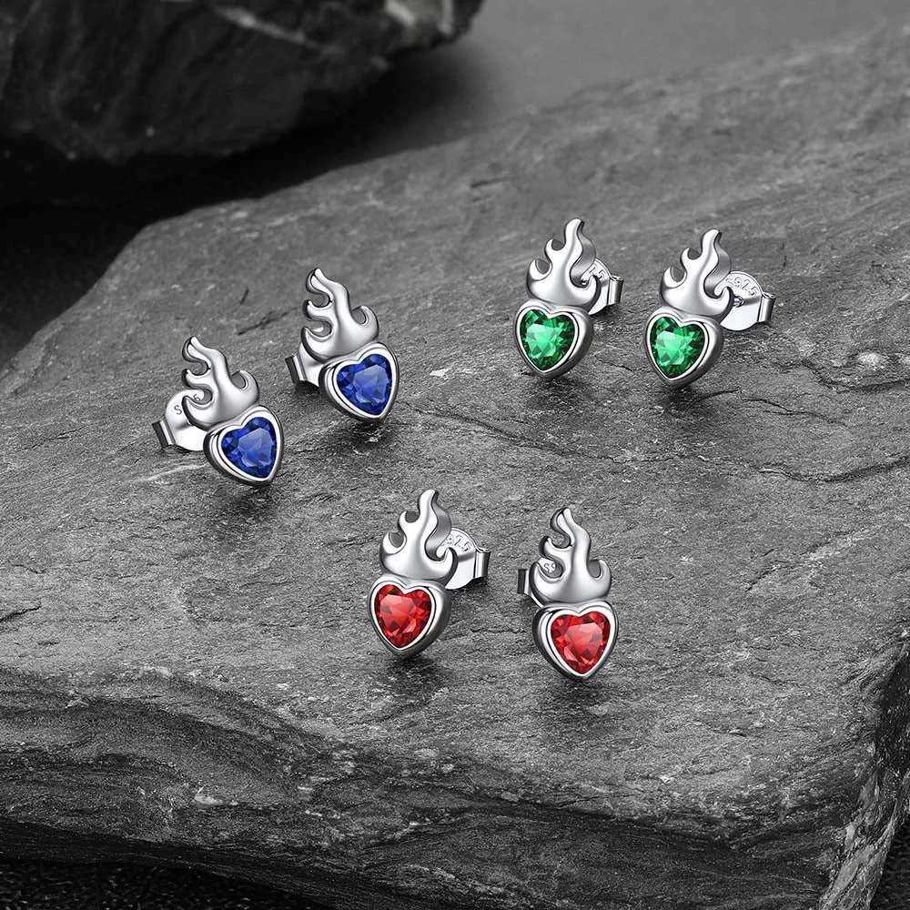 Sterling Silver Sacred Heart Flame Birthstone Earrings sold by FaithHeart product image thumbnail 4