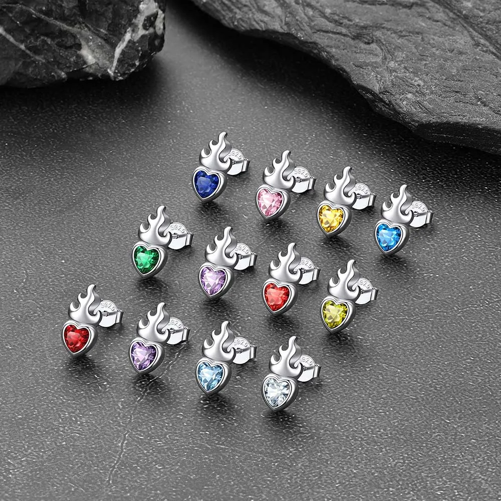 Sterling Silver Sacred Heart Flame Birthstone Earrings sold by FaithHeart product image thumbnail 2