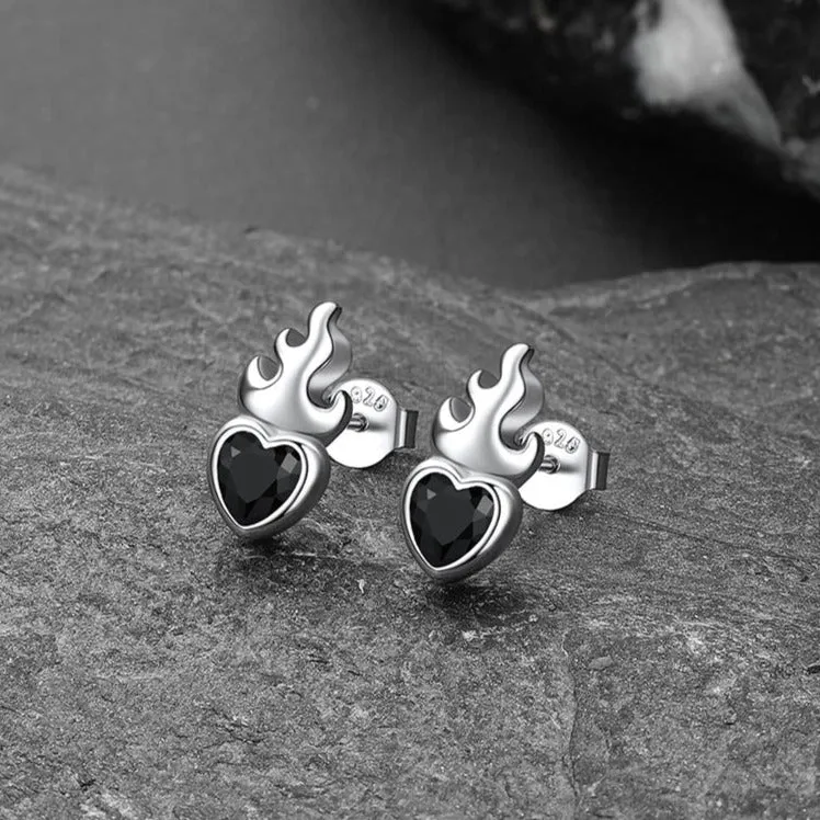 Sterling Silver Sacred Heart Flame Birthstone Earrings sold by FaithHeart product image thumbnail 3