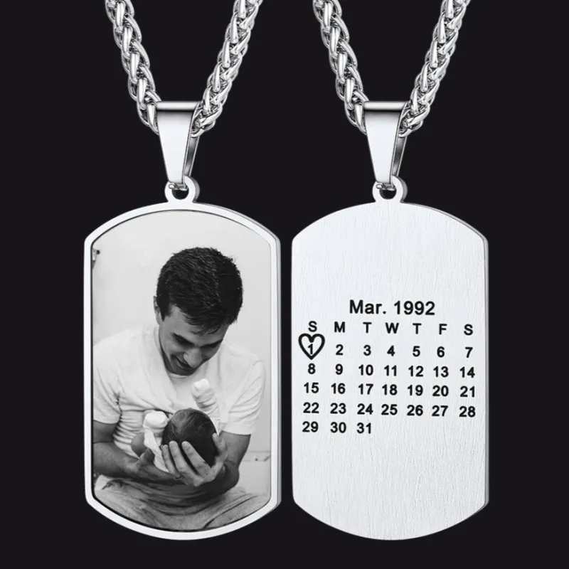 Customized Picture Dog Tag Necklace with Calendar Memorial Gift for Men sold by FaithHeart