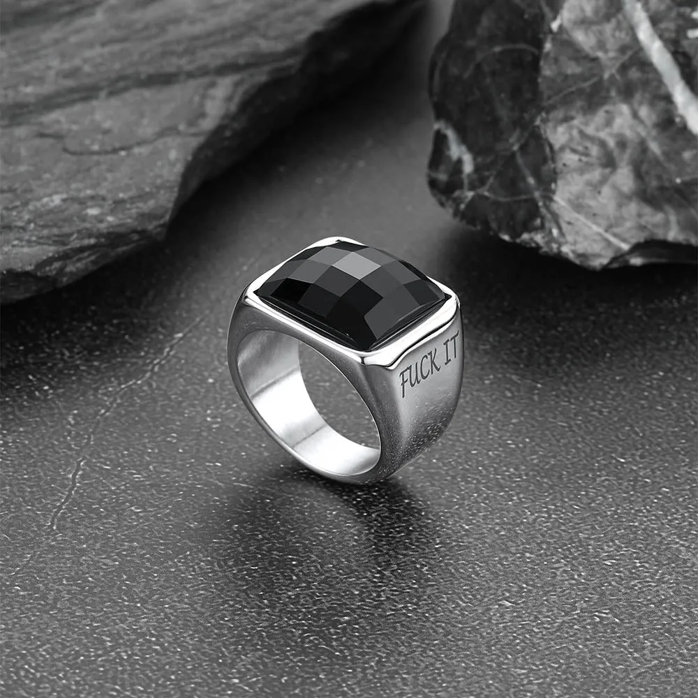 Engraved Black Onyx Signet Ring for Men Stainless Steel sold by FaithHeart product image thumbnail 3