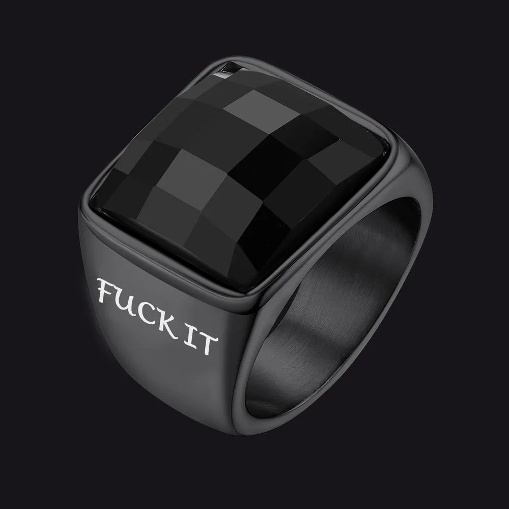 Engraved Black Onyx Signet Ring for Men Stainless Steel sold by FaithHeart