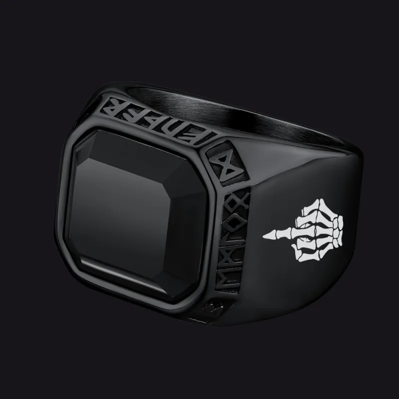 F*ck it Black Onyx Ring with Viking Runes for Men sold by FaithHeart