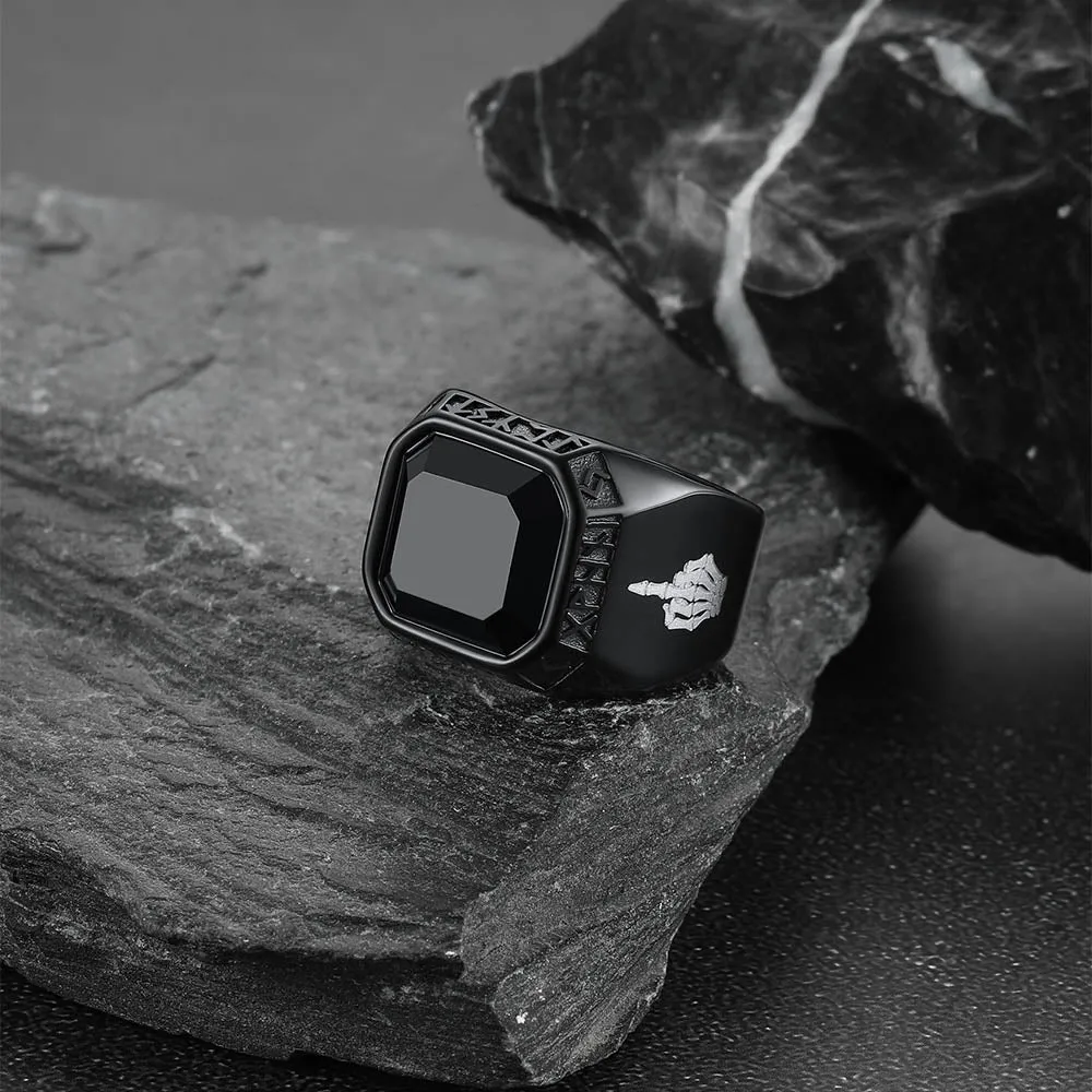 F*ck it Black Onyx Ring with Viking Runes for Men sold by FaithHeart product image thumbnail 4