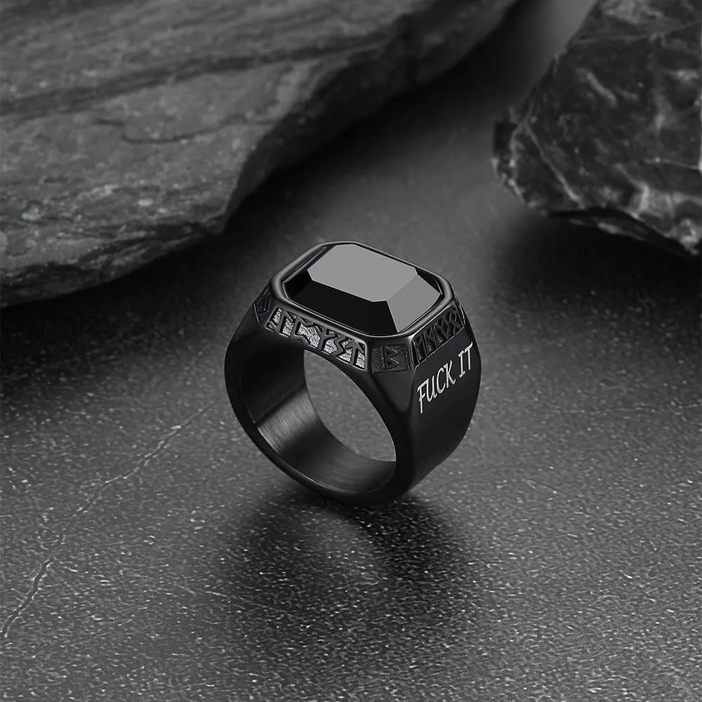 F*ck it Black Onyx Ring with Viking Runes for Men sold by FaithHeart product image thumbnail 5