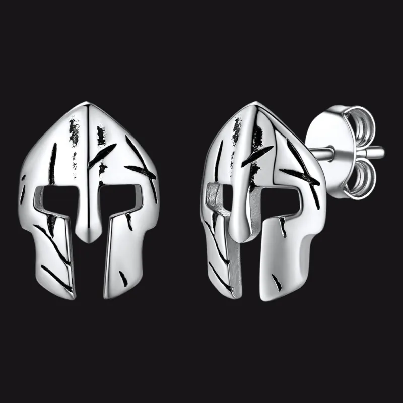Flash Sale Spartan Helmet Mask Stud Earrings for Men made by FaithHeart