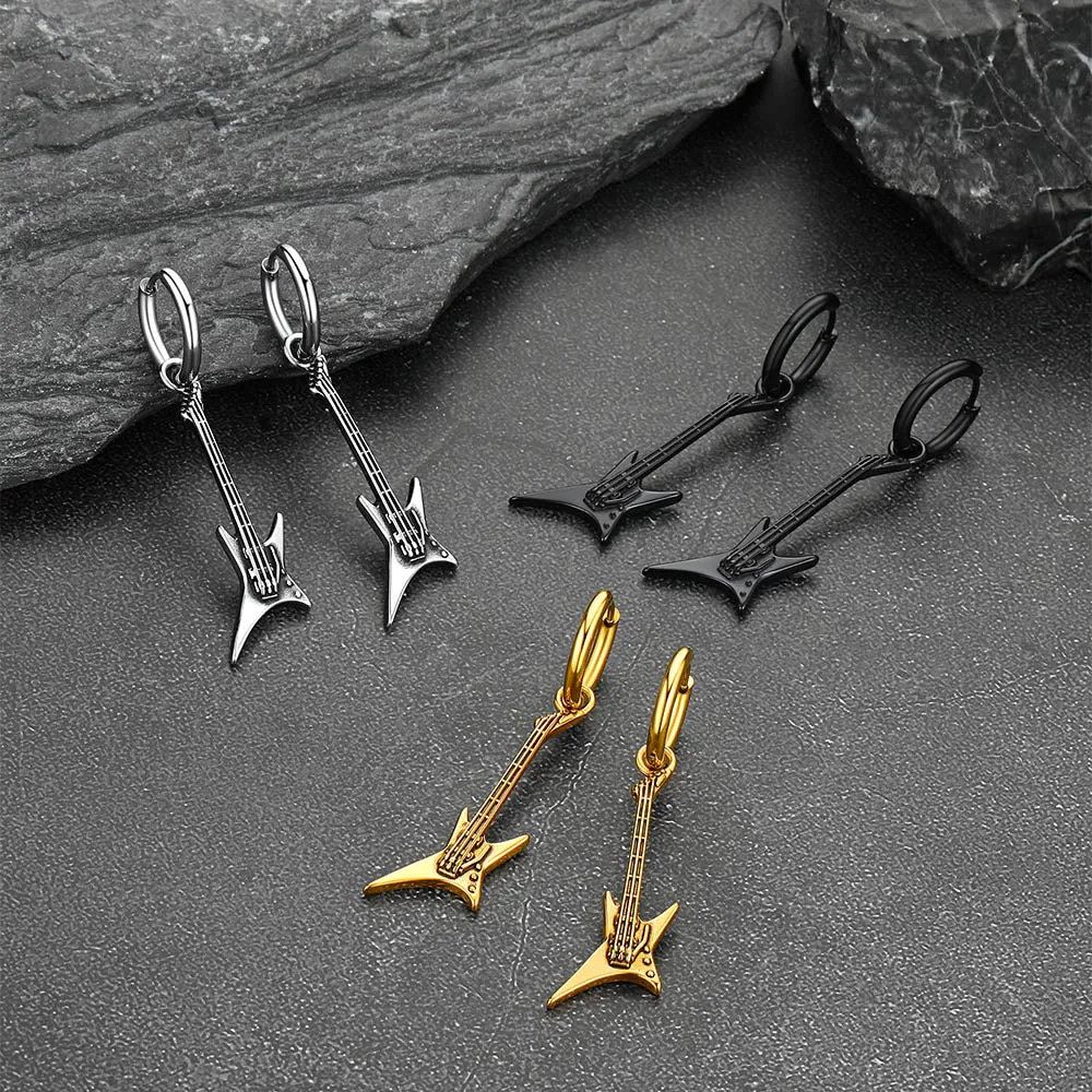 Punk Guitar Hoop Dangle Earrings for Men Women sold by FaithHeart product image thumbnail 4