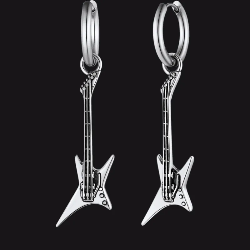 Punk Guitar Hoop Dangle Earrings for Men Women sold by FaithHeart
