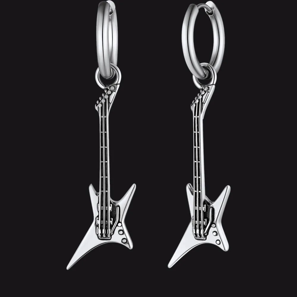 Punk Guitar Hoop Dangle Earrings for Men Women sold by FaithHeart