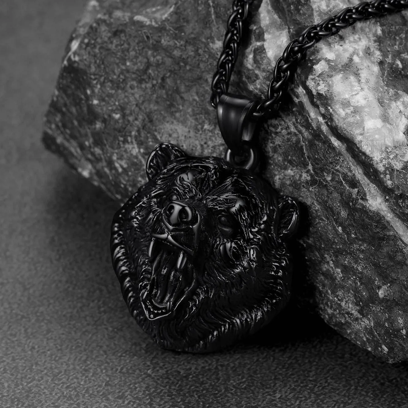 Wild Roaring Bear Head Pendant Necklace for Men sold by FaithHeart product image thumbnail 5