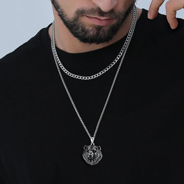 Wild Roaring Bear Head Pendant Necklace for Men sold by FaithHeart product image thumbnail 2