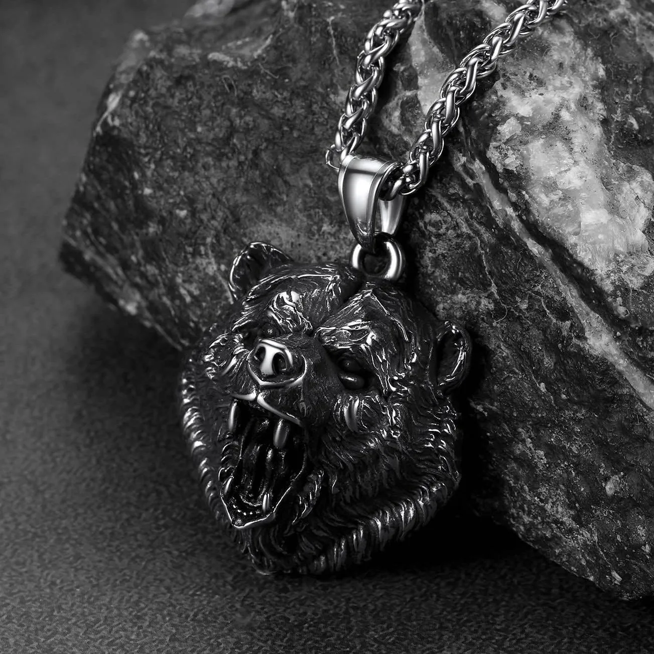 Wild Roaring Bear Head Pendant Necklace for Men sold by FaithHeart product image thumbnail 4