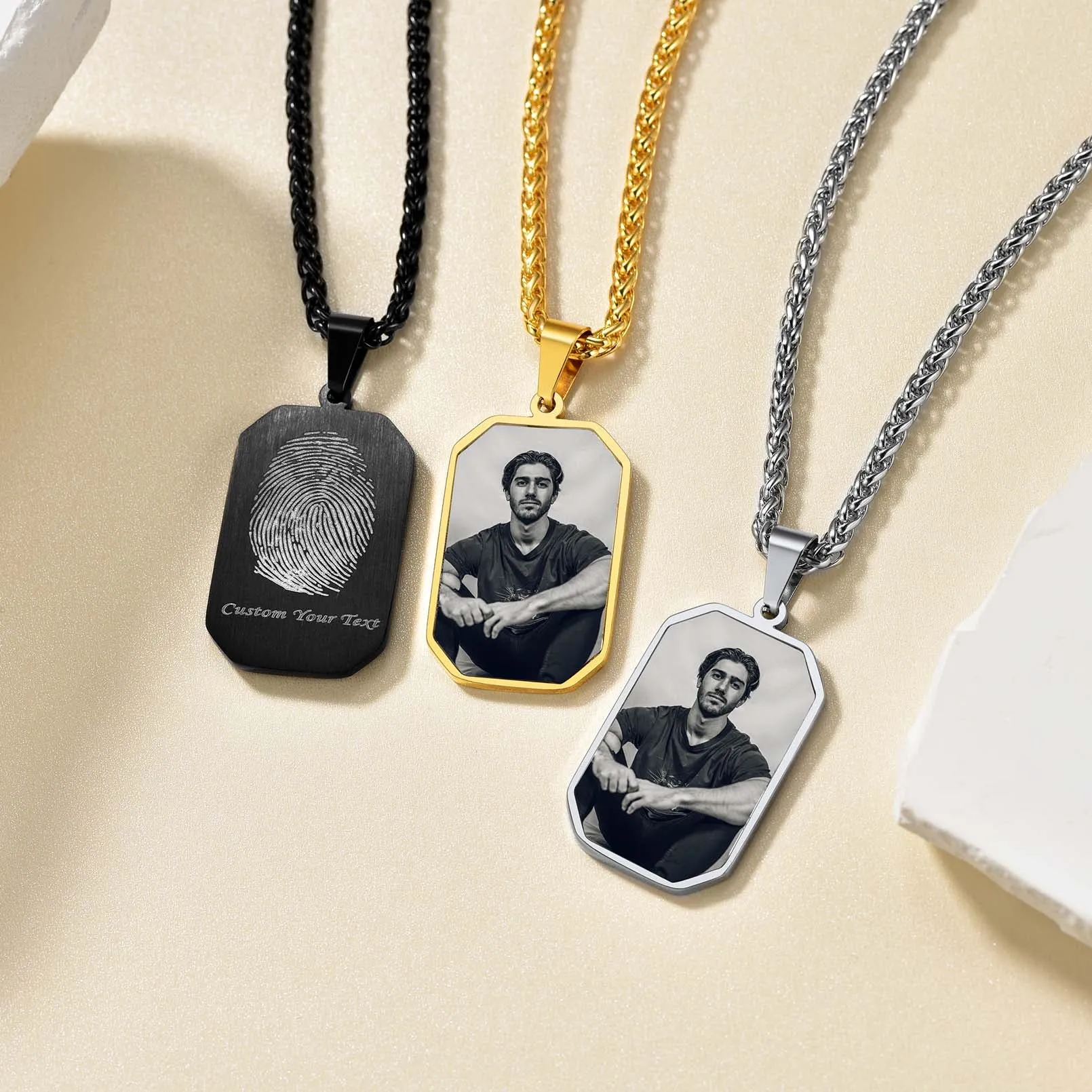 Personalized Picture Fingerprint Dog Tag Necklace for Men sold by FaithHeart product image thumbnail 4