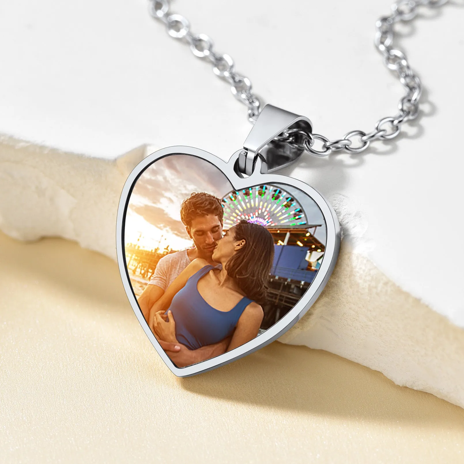 Customized Heart Photo Fingerprint Necklace for Women sold by FaithHeart product image thumbnail 4