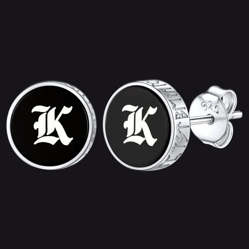 Engraved Black Onyx Stud Earrings with Viking Rune sold by FaithHeart