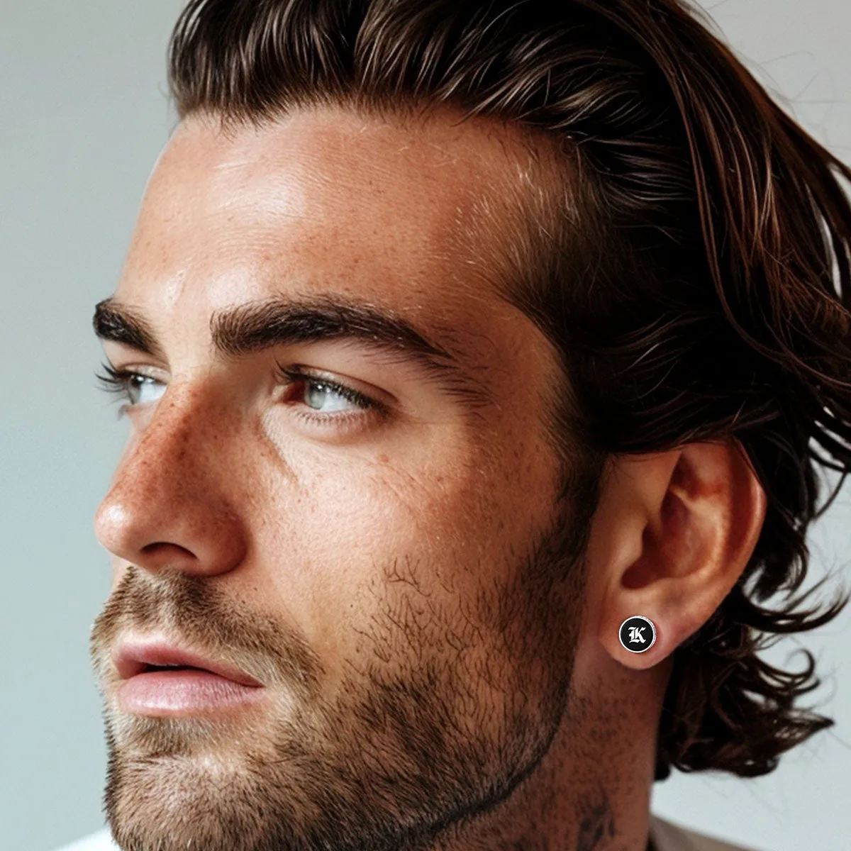 Engraved Black Onyx Stud Earrings with Viking Rune sold by FaithHeart product image thumbnail 3