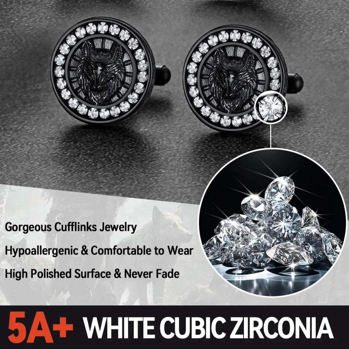 Norse Viking Wolf Cufflinks for Men in Stainless Steel sold by FaithHeart product image thumbnail 4