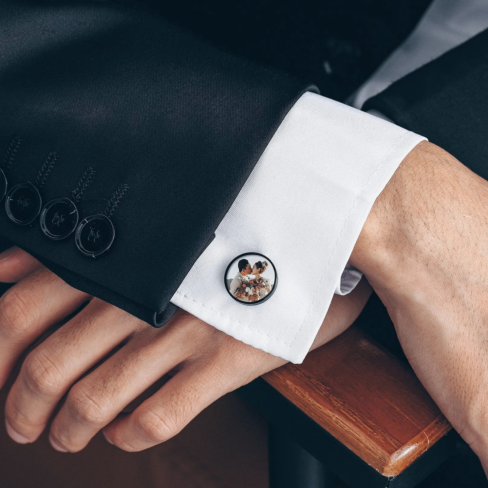 Personalized Wedding Photo Cufflinks for Men Groom sold by FaithHeart product image thumbnail 3