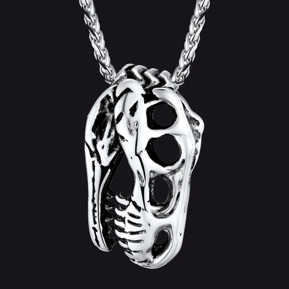 T-Rex Dinosaur Skull Head Necklace Pendant for Men sold by FaithHeart