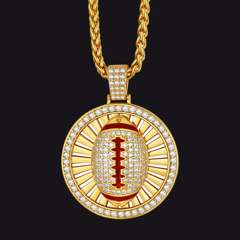 Gold Zirconia American Football Spinner Necklace for Men Sports Fan sold by FaithHeart