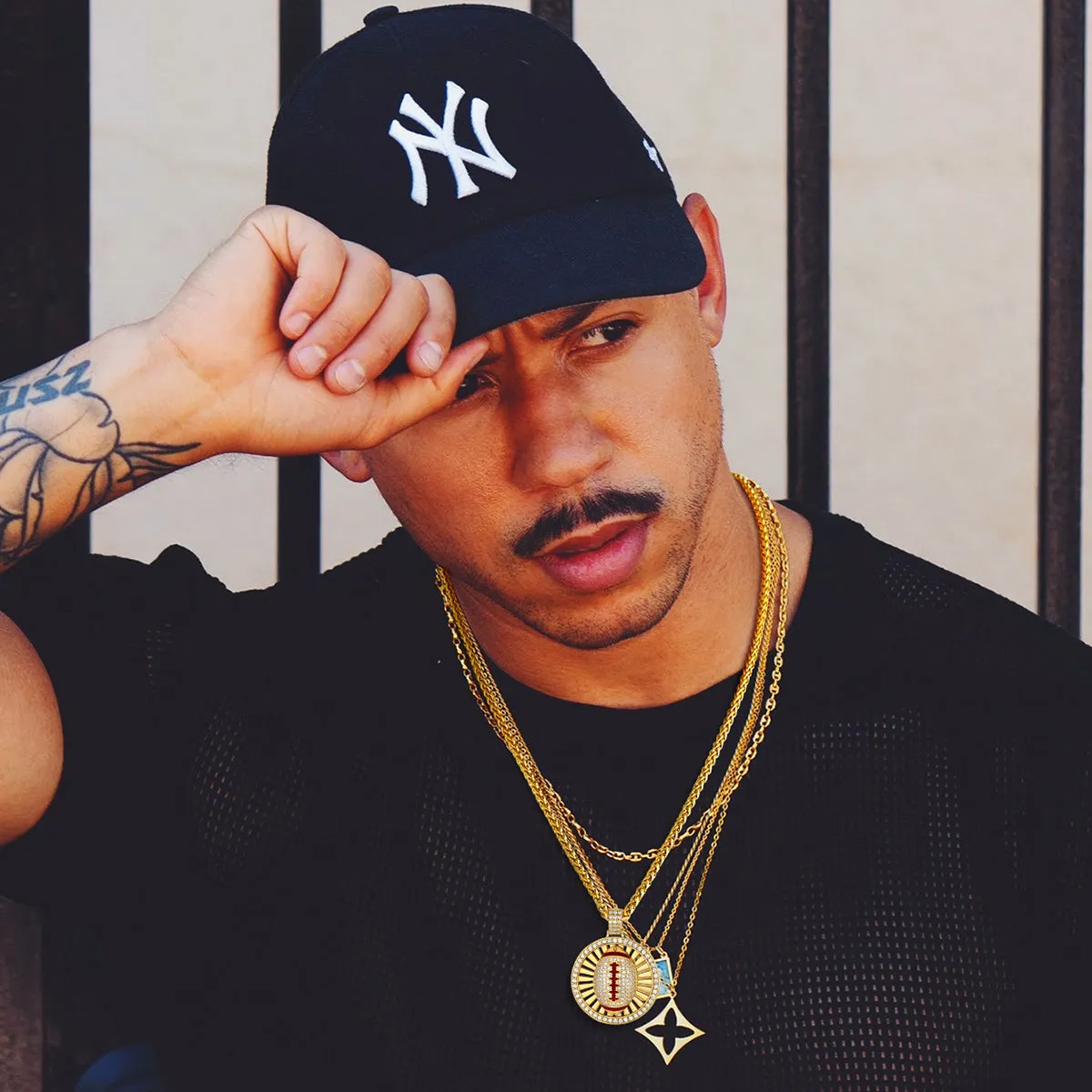 Gold Zirconia American Football Spinner Necklace for Men Sports Fan sold by FaithHeart product image thumbnail 3