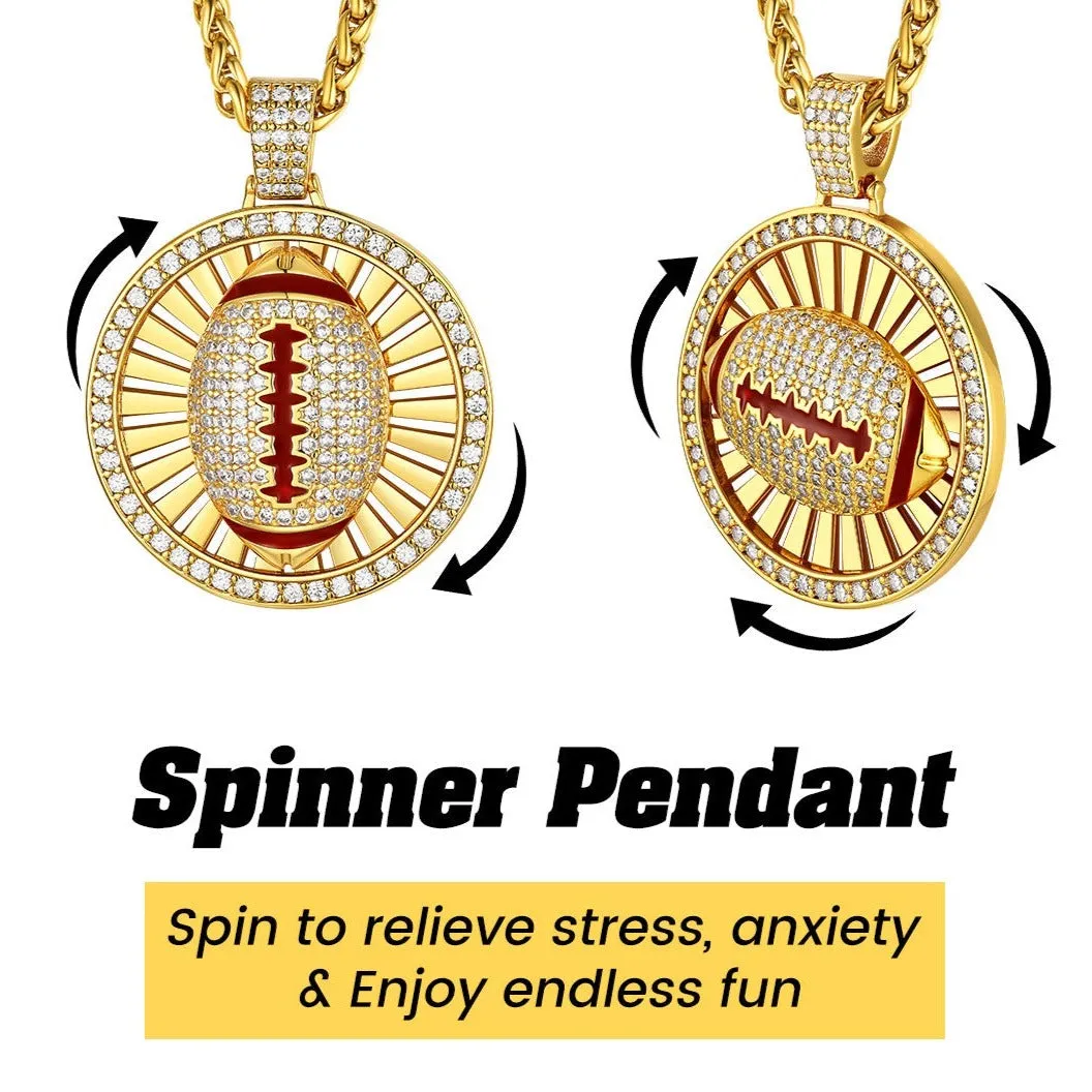 Gold Zirconia American Football Spinner Necklace for Men Sports Fan sold by FaithHeart product image thumbnail 5