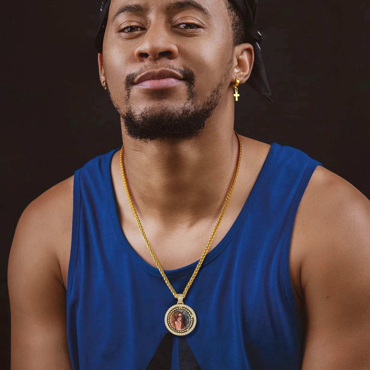 Custom Gold Zirconia Spinner Picture Necklace Pendant for Men Women sold by FaithHeart product image thumbnail 2