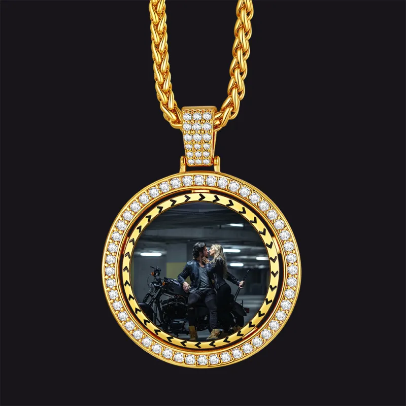 Custom Gold Zirconia Spinner Picture Necklace Pendant for Men Women sold by FaithHeart