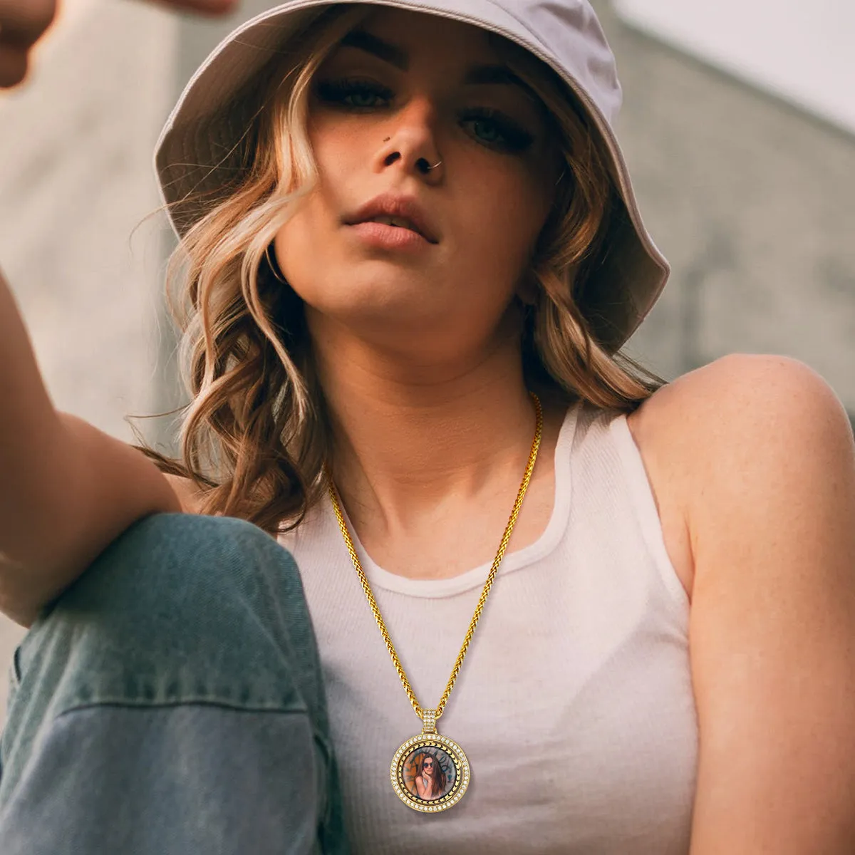 Custom Gold Zirconia Spinner Picture Necklace Pendant for Men Women sold by FaithHeart product image thumbnail 3