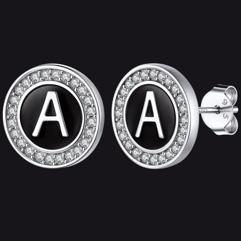 Personalized Black Initial Letter Stud Earrings for Men Women sold by FaithHeart