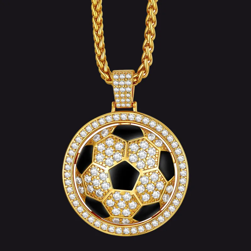 Bling Soccer Spinner Pendant Necklace for Men Women sold by FaithHeart