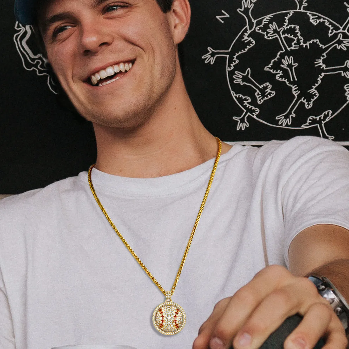 Hip Hop Spinner Baseball Necklace with CZ for Men Women sold by FaithHeart product image thumbnail 2