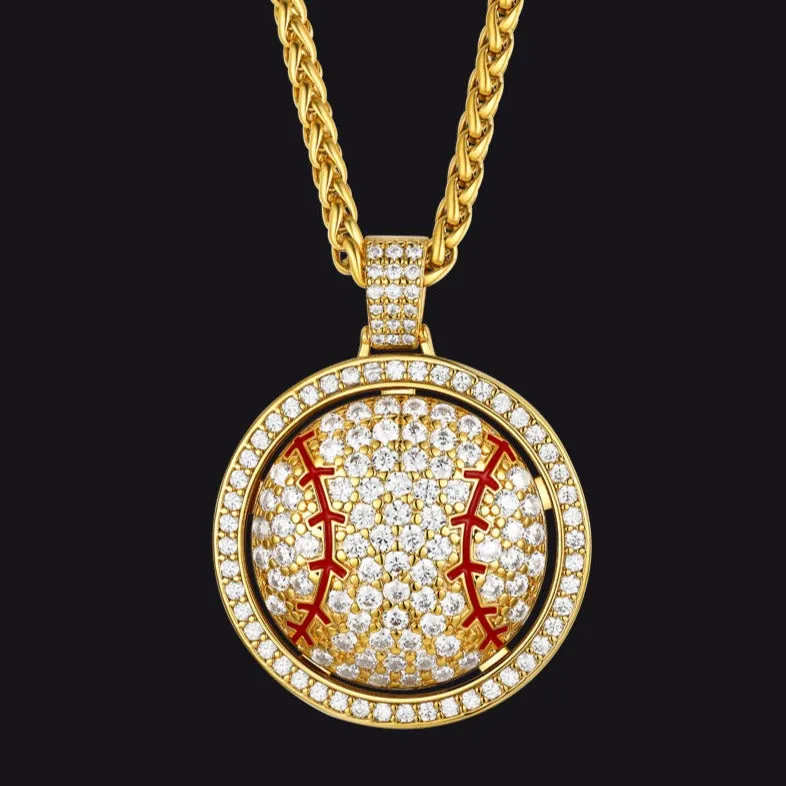 Hip Hop Spinner Baseball Necklace with CZ for Men Women sold by FaithHeart