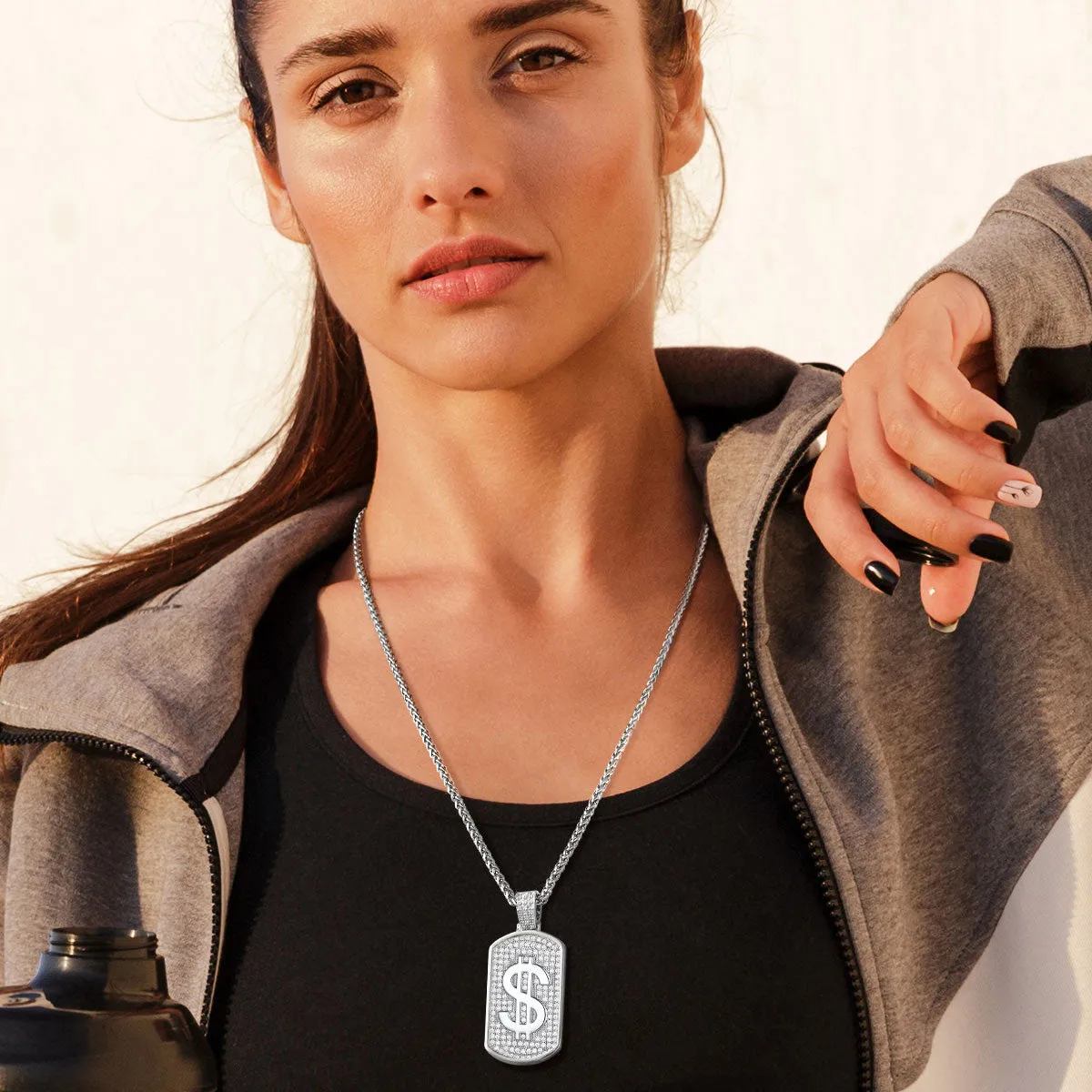 Dollar Cubic Zirconia Bling Dog Tag Necklace for Men Women sold by FaithHeart product image thumbnail 3