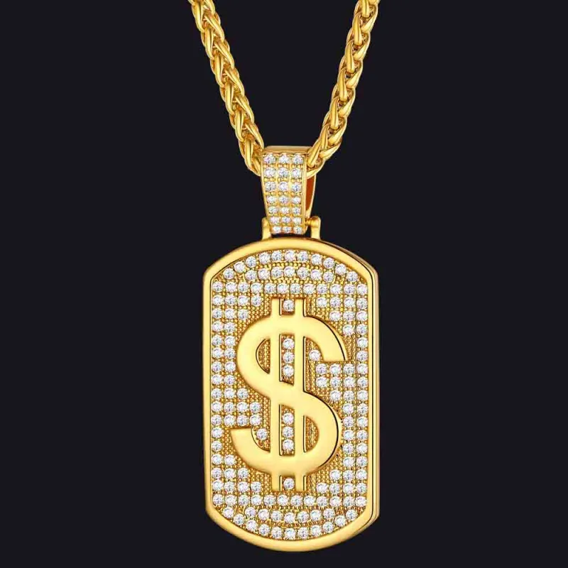 Dollar Cubic Zirconia Bling Dog Tag Necklace for Men Women sold by FaithHeart