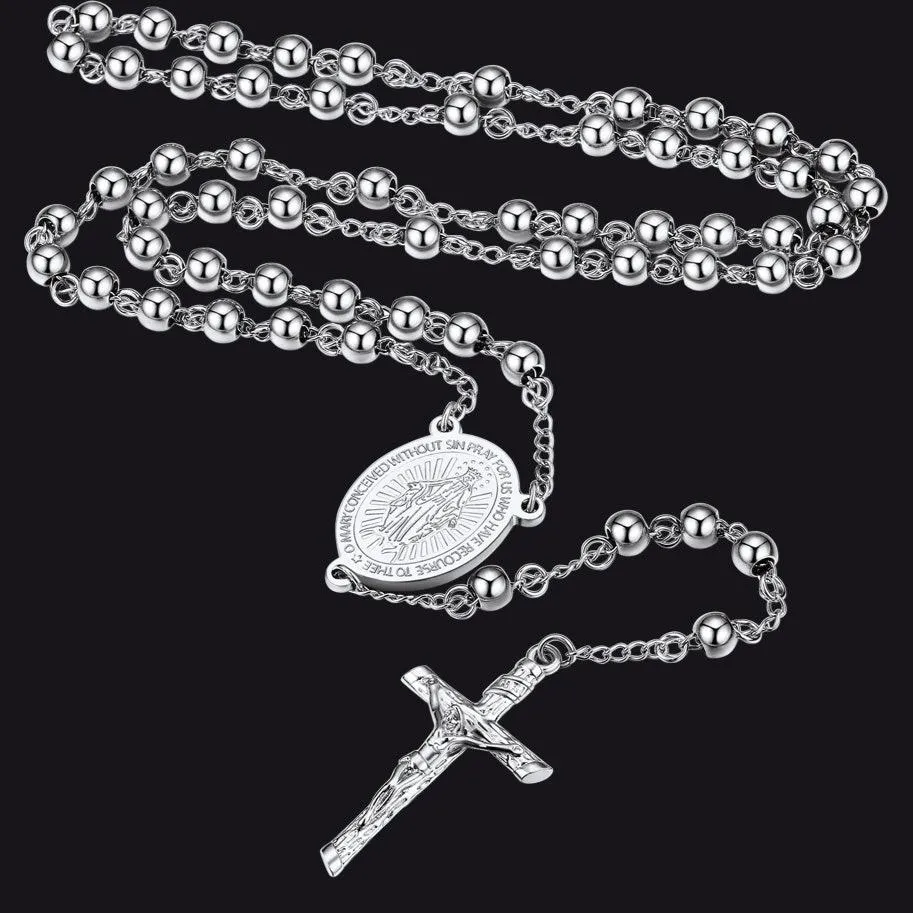 Catholic Virgin Mary Rosary Beads Cross Necklace Chain for Men Women sold by FaithHeart