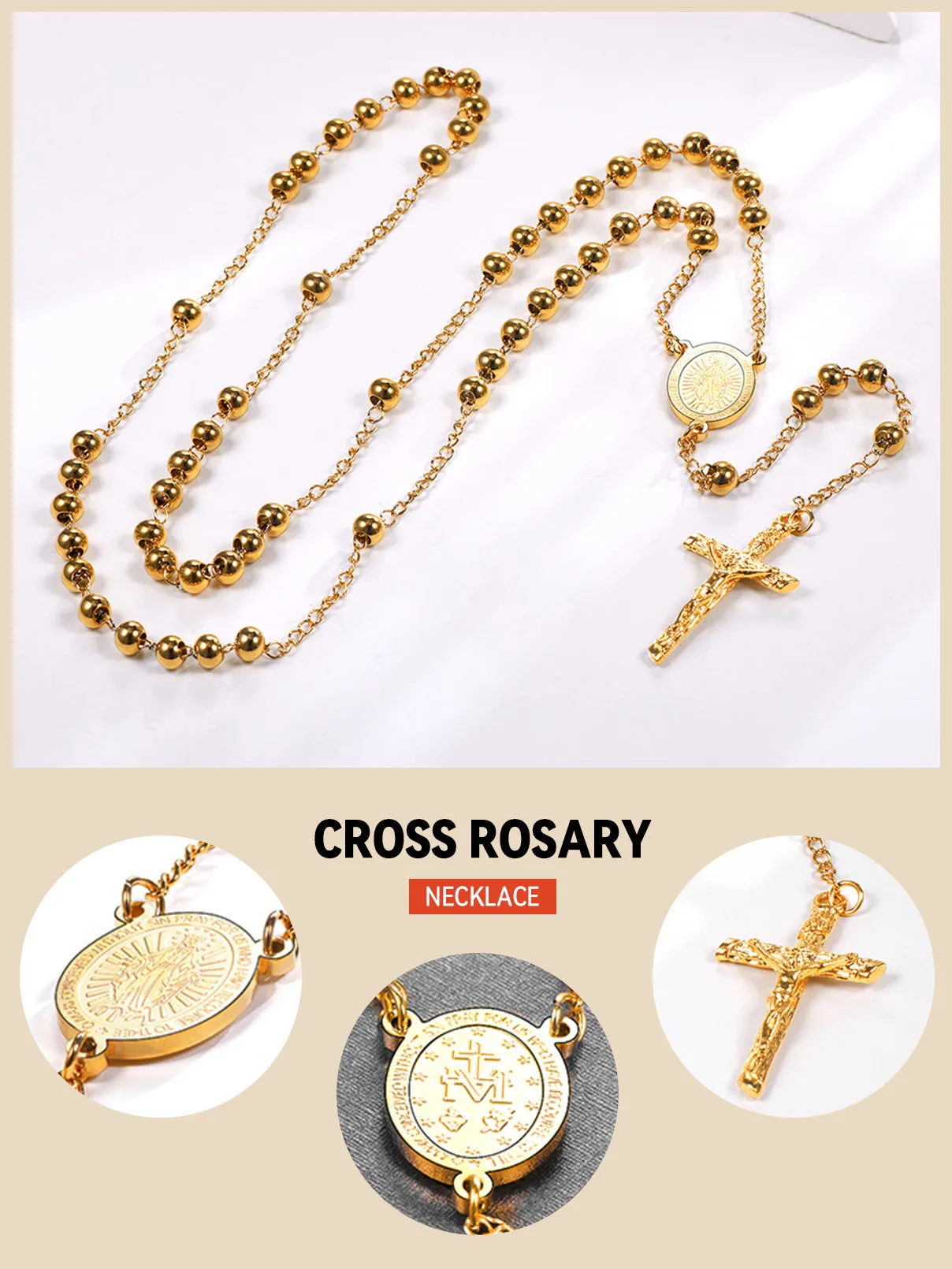 Catholic Virgin Mary Rosary Beads Cross Necklace Chain for Men Women sold by FaithHeart product image thumbnail 4