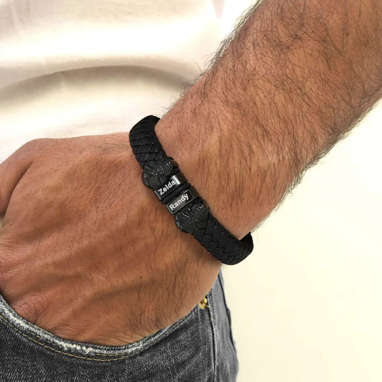 Personalized Name Beads Leather Bracelet with Skull for Men sold by FaithHeart product image thumbnail 5