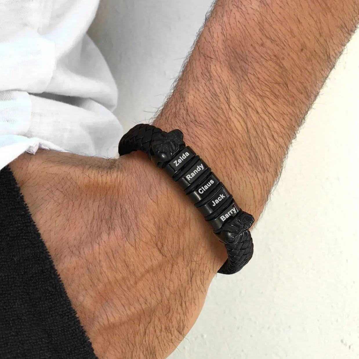 Personalized Name Beads Leather Bracelet with Skull for Men sold by FaithHeart product image thumbnail 3