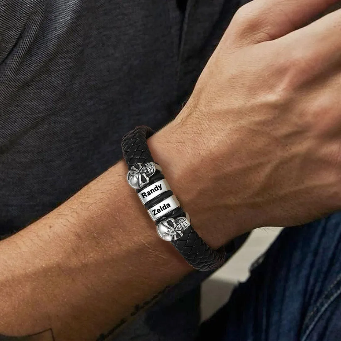 Personalized Name Beads Leather Bracelet with Skull for Men sold by FaithHeart product image thumbnail 4