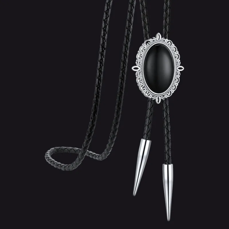 Western Black Onyx Leather Bolo Tie for Men Women sold by FaithHeart