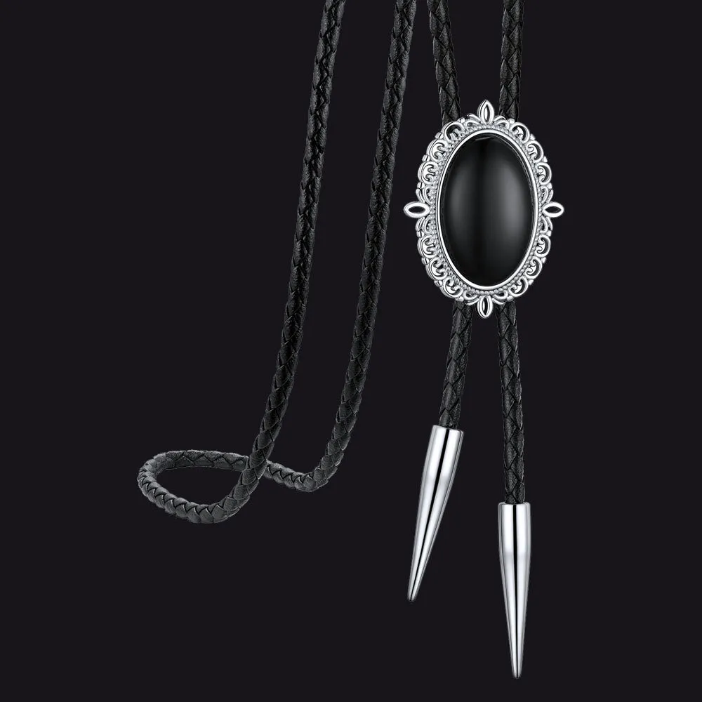 Western Black Onyx Leather Bolo Tie for Men Women sold by FaithHeart